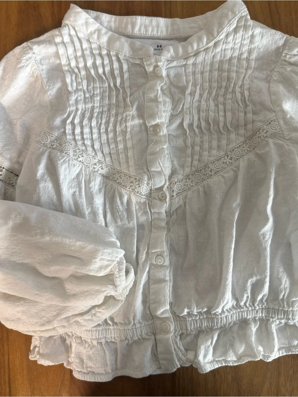 Zara Kids White Pintuck Button-Front Cotton Blouse